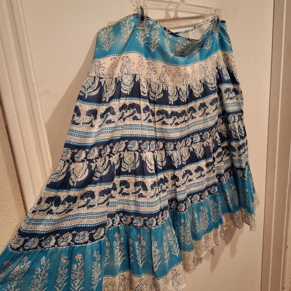 Chaps Women's Blue Multi Print Tiered Midi Skirt Sz 12-Boho Western Hippie Gypsy - Picture 3 of 6